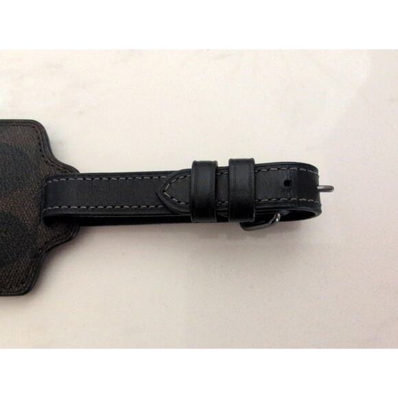 Coach Signature Jacquard Luggage Tag Airplane Globe Patch Leather Strap - Picture 5 of 6